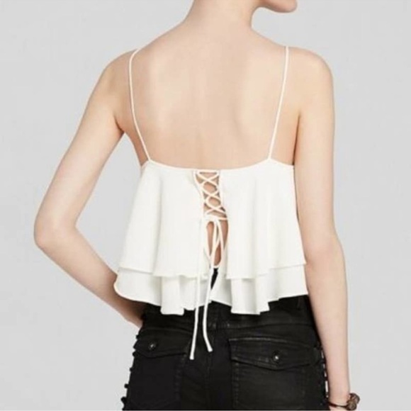 Free People Tropical Wave tie Back Ruffle Layered Crop Top Cream - Picture 4 of 4